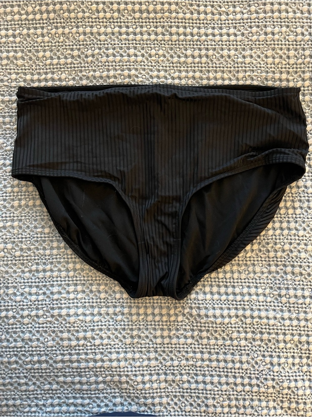 High-Waist Black Ribbed Swim Bottoms for Women